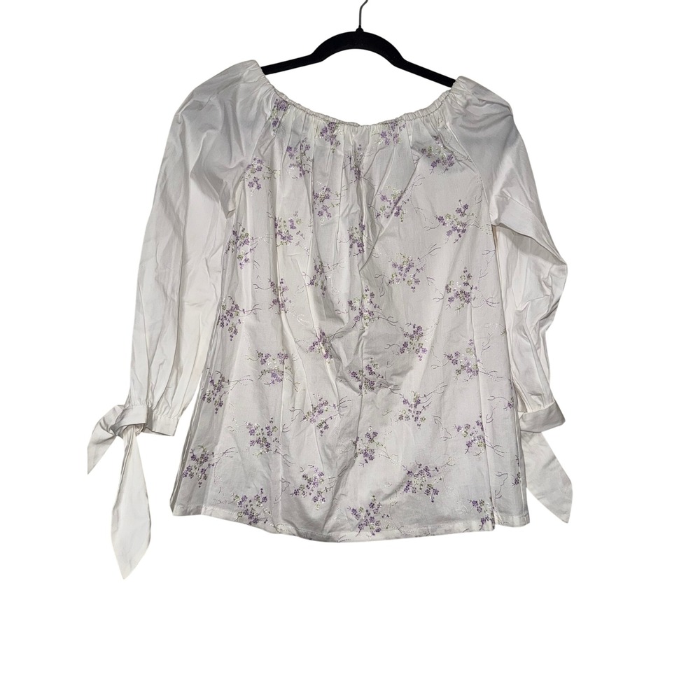 Danielle Fichera Off Shoulder Embroidered Cotton Blouse Lavender Flower‎ XS